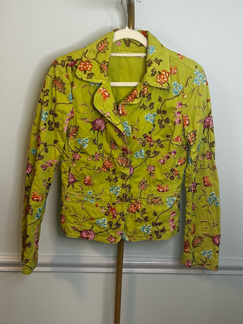 Johnny Was Green Floral Embroidered Blazer Jacket Size Small